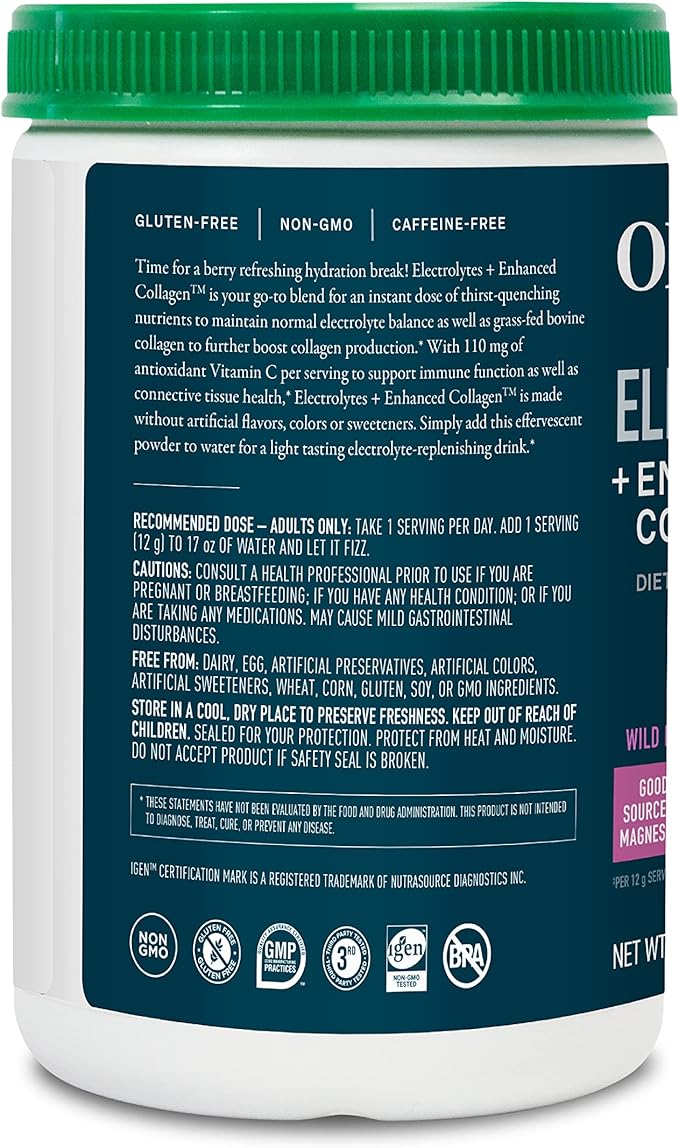 Organikа Electrolytes with Enhanced Collagen Powder for Women & Men - 360g - Wild Berry-Flavored Effervescent Electrolyte & Collagen Drink Mix - Deep Hydration, Mobility, Skin, Hair, & Nails