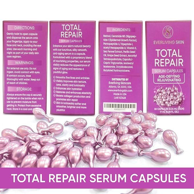 Retinol Serum Capsules (50 Count) – Anti-Aging Face Serum with Retinol, Ceramides & Peptides for Visible Results: Smoother Fine Lines & Wrinkles, Brighter, Softer, Radiant & Rejuvenated Skin
