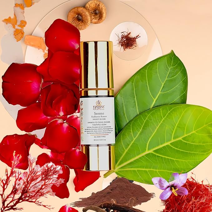 YOGEE Natural Night Skin Elixir | Night Cream for Wrinkles, Reduced Line, Dark Spots | Goat Milk, Saffron, Sesame Oil | 30ml