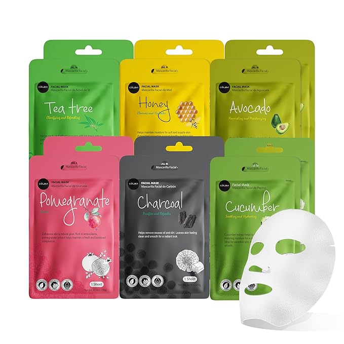 celavi Essence Facial Face Mask Paper Sheet Korea Skin Care Moisturizing 4 packs for each 6 flavors (New) K-Beauty Skincare 24 masks in a pack Made in Korea