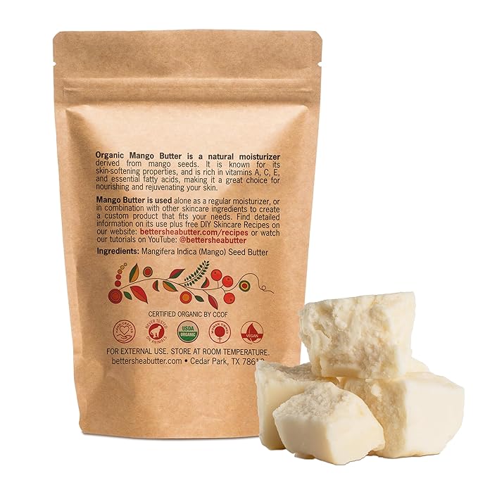 Organic Mango Butter 1lb - Raw Organic Unrefined Mango Seed Butter for Skin Care, Body Butter & Hair - Pure Mango Butter Cold Pressed for Soap Making, Mango Lotion | Natural Skin Moisturizer