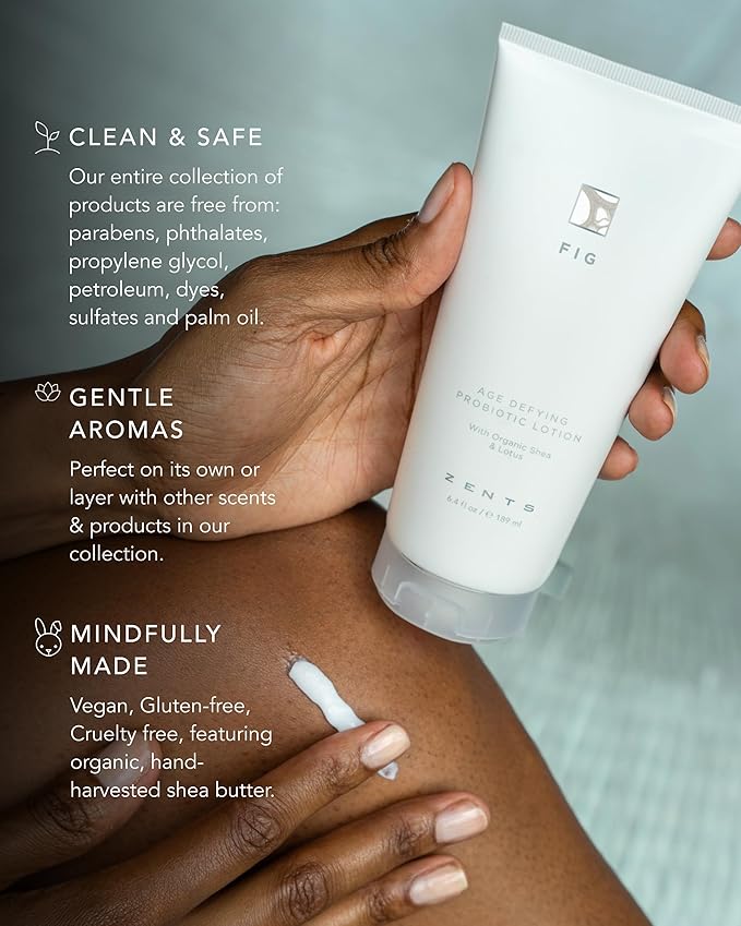 Zents Age-Defying Probiotic Body & Hand Lotion (Fig) | Moisturizing Lotion with Hyaluronic Acid & Organic Shea Butter | Nourishes & Hydrates Skin | 6.4 fl oz