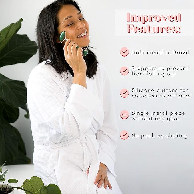 WITTY Jade Face Roller and Gua Sha Set in Hand-Drawn Giftbox - Gua Sha Stone, Face Massager Roller, Beauty Massage Face Scraper Tools - Guasha Tool for Face Roller Skin Care, Eyes, Neck - Extra Pouch