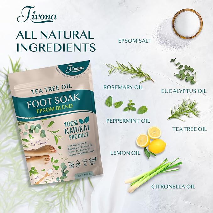 Fivona Foot Care Kit 2 in 1 - Foot Soak Blend with Epsom Salt, Tea Tree & Essential Oils - Collapsible Foot Soak Basin - Pedicure Spa Soak for Tired Feet, Cracked Heels, Stubborn Foot Calluses