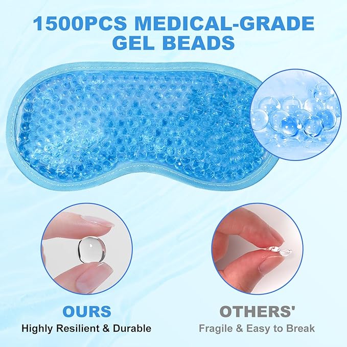 2Pack Cold Cooling Eye Mask, Reusable Hot Colder Therapy Gel Bead with Plush Backing for Puffiness Migraine Stress Relief Skin Care Dry Eyes