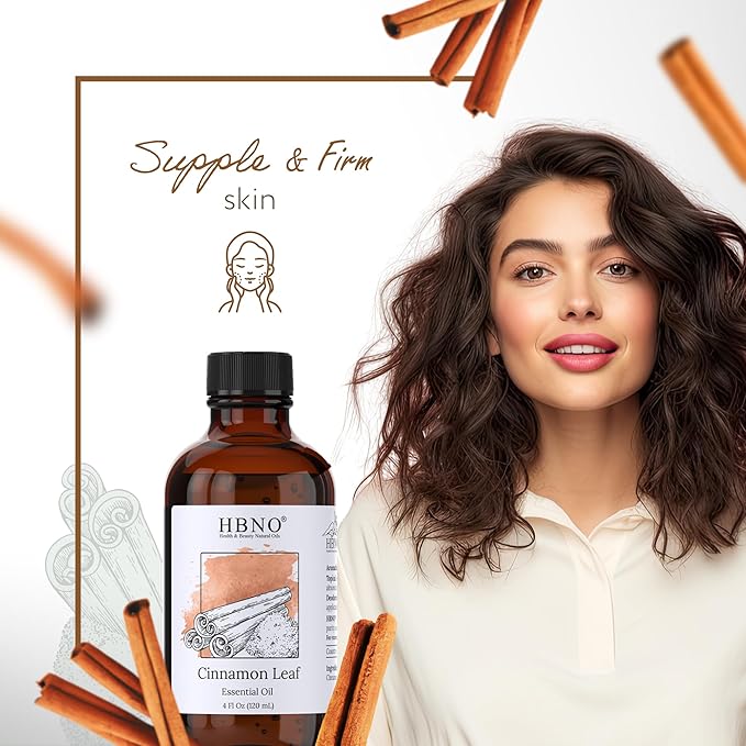HBNO California Bottled Cinnamon Essential Oil (Leaf) 4 fl oz (120ml) - Natural Cinnamon Essential Oil for Diffuser - Perfect for Cleaning, Aromatherapy, DIY, Soap & Diffuser - Cinnamon Oil Essential