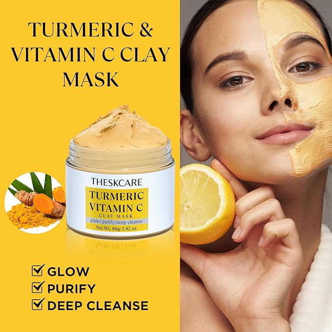 3 PCS Clay Mask Set, Turmeric Vitamin C Clay Mask, Dead Sea Mud Mask, Green Tea Clay Mask, Facial Mask for Oil Control, Deep Cleaning, and Radiant Skin, 240g, 2.82 OZ each