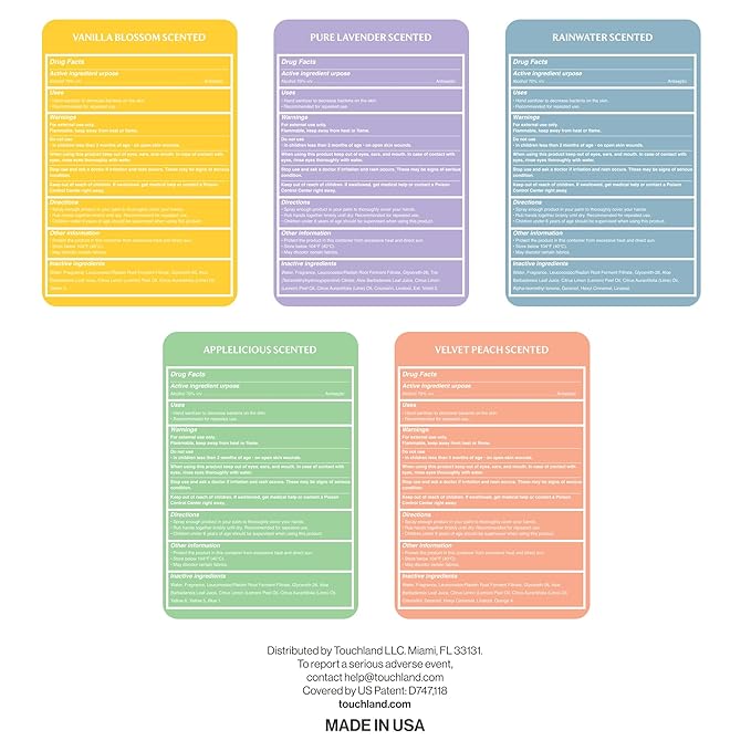 Touchland Power Mist Hydrating Hand Sanitizer Spray, BLOSSOM 5 Set (Lavender, Vanilla, Rainwater, Peach, Applelicious), 1 FL. OZ. Travel Size (Set of 5)