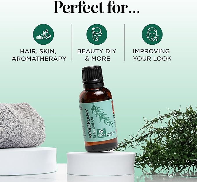 Maple Holistics Rosemary Essential Oil - Pure for Aromatherapy, Hair, Skin and Nails - Refreshing for Diffusers, Dry Scalp Treatment