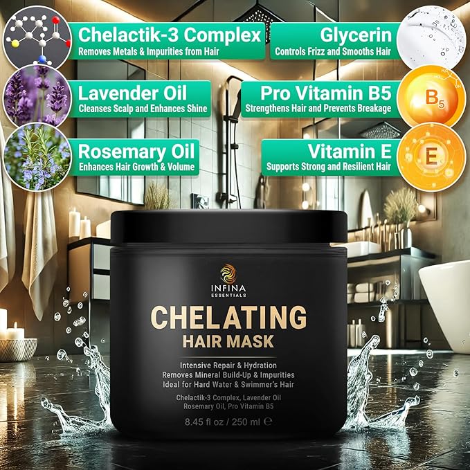 Chelating Metal Detox Hair Mask - Ion Hair Mask with Chelactik-3 & Rosemary Oil, Hair Build Up Remover for Hard Water Hair Treatments, Swimmers & Color-Treated Hair - 8.45 fl oz