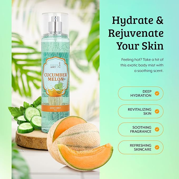 Home Spa Gift 10oz Deep Moisturizing Fragrance Body Lotion & 8 oz. Fine Fragrance Body Mist Set Luxury Self-Care Combo for Women and Girls (Cucumber Melon) Mother’s Day Gift for Mom