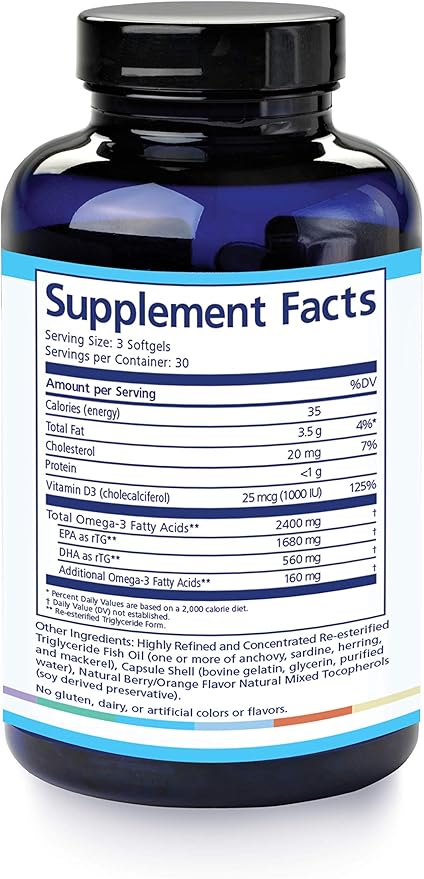 PRN De3 Omega-3 Fish Oil – 180 Softgels, 60-Day Supply – 2240mg EPA & DHA with No Fishy Burps – Fish Oil Supplements for Dry Eye Care