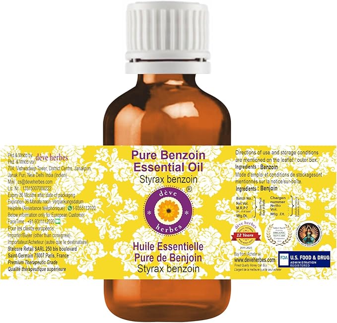 Deve Herbes Pure Benzoin Essential Oil (Styrax Benzoin) Steam Distilled 15ml (0.50 oz)