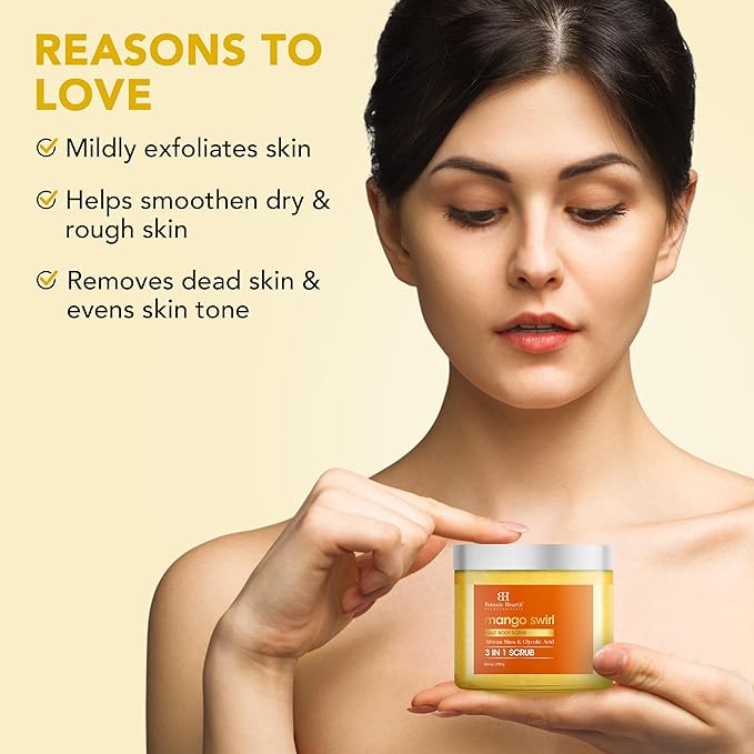 Botanic Hearth Mango Swirl Body Scrub - 8.8 fl oz - Exfoliating & Moisturizing Scrub for Smooth, Radiant Skin - Infused with African Shea & Glycolic Acid | 3 in 1 Scrub