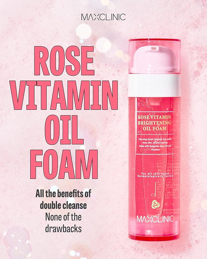 [K-Beauty] Rose Vitamin Oil to Foam - All-in-One Korean Face Wash Oil Based Foaming Facial Cleanser - Pore Minimizing & Blackhead Remover - Makeup Deep Cleansing Oil for All Skin Types (3.88 fl oz)