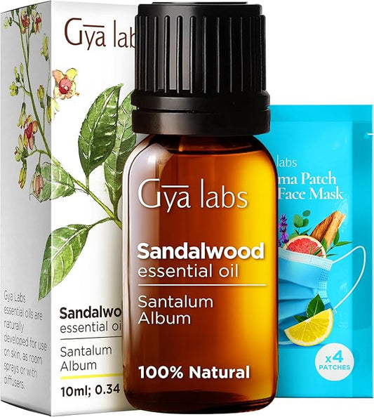 Gya Labs Sandalwood Essential Oils for Diffuser - 0.34 Fl Oz - 100% Pure Natural Sandalwood Oil for Skin, Hair, Massage Perfume & Candle Making Scent