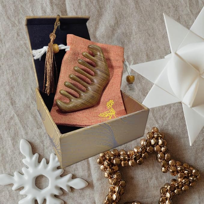 MIUPOO Wood Hair Comb, Hill Shape, 3.9 x 2 inches, 100% Natural Green Wood, Wide Tooth, Anti-Static, Smooth, Seamless, Lightweight, Portable, Hair Care, Scalp Massage, Hair Growth, Gift Package