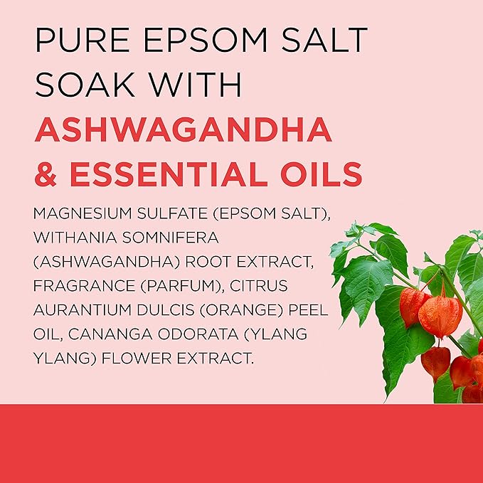 Dr Teal's Pure Epsom Salt, Ashwagandha & Essential Oils, 3 lbs (Pack of 4)