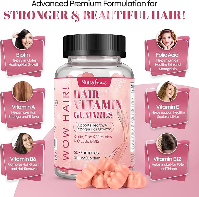 Biotin Gummies- Hair, Skin and Nails Vitamins for Men and Women, Supports Hair Growth and Stronger Nails, Hair Vitamin Gummies, Vitamin B7-60 Gummies