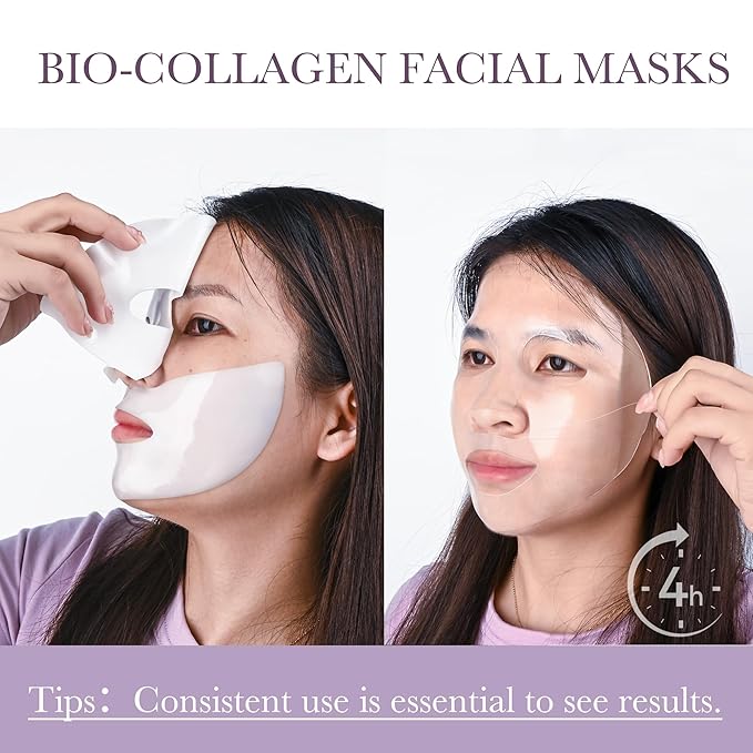 6PCS Collagen Face Mask Overnight Bio-Collagen Real Deep Mask Skincare Deep Collagen Anti Wrinkle Lifting Mask for Pore Minimizing Firming Elasticity and Wrinkle(3pcs White&3pcs Purple)
