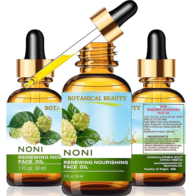 Botanical Beauty NONI RENEWING NOURISHING FACE OIL 100% Natural. 1 Fl oz 30 ml Grape Seed, Avocado, Macadamia, Jojoba, Tamanu, Noni Oils. Anti-aging, Hydrating, Moisturizing, Nourishing, Rejuvenating