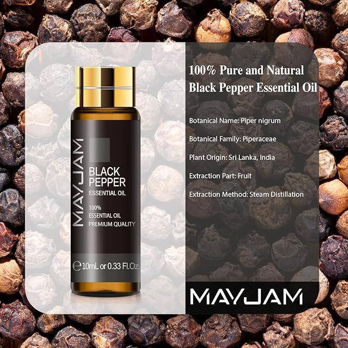 Black Pepper Essential Oil, MAYJAM 10ML/0.33FL.OZ Premium Black Pepper Oils for Soap Candle Making, Diffuser, Bedroom, Living Room, Office