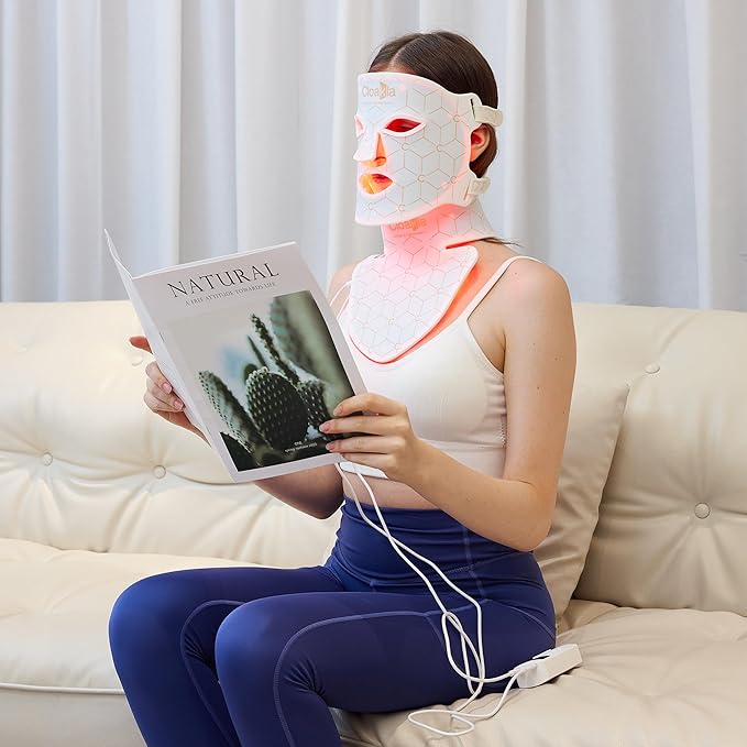 K11 LED Red Light Therapy Face Mask & Neck | 7-Color Light Modes + Near-Infrared | 5 Timers & 3-Speed Settings| Portable Foldable Design for Home & Travel Skincare