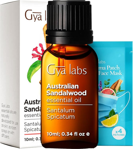 Gya Labs Australian Sandalwood Essential Oil for Skin & Hair - 0.34 Fl Oz - 100% Pure Natural Australian Sandalwood Oil for Diffuser, Aromatherapy Use & Candle Making - Warm Woodsy Scent