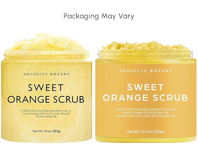 Brooklyn Botany Dead Sea Salt and Sweet Orange Body Scrub - Moisturizing and Exfoliating Body, Face, Hand, Foot Scrub - Fights Stretch Marks, Fine Lines, Wrinkles - Great Gifts for Women & Men - 10 oz