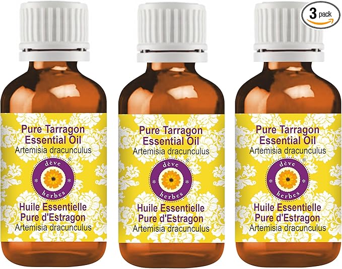 Deve Herbes Pure Tarragon Essential Oil (Artemisia Dracunculus) Steam Distilled (Pack of Three) 100ml X 3 (10 oz)