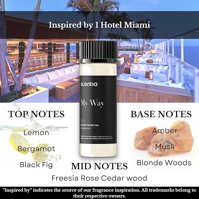 Hotel Diffuser Oil | Aromatherapy Fragrances Inspired by 5-Star Hotels | Luxurious Scents Gift Set - 3 x 20ml Bottles Set - The 1 Hotel Miami, W Hotel, The Ritz Carlton