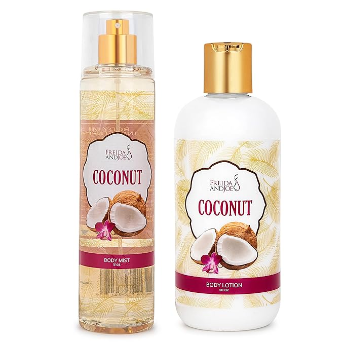 Home Spa Gift 10oz Deep Moisturizing Fragrance Body Lotion & 8 oz. Fine Fragrance Body Mist Set Luxury Self-Care Combo for Women and Girls (Coconut) Mother’s Day Gift for Mom