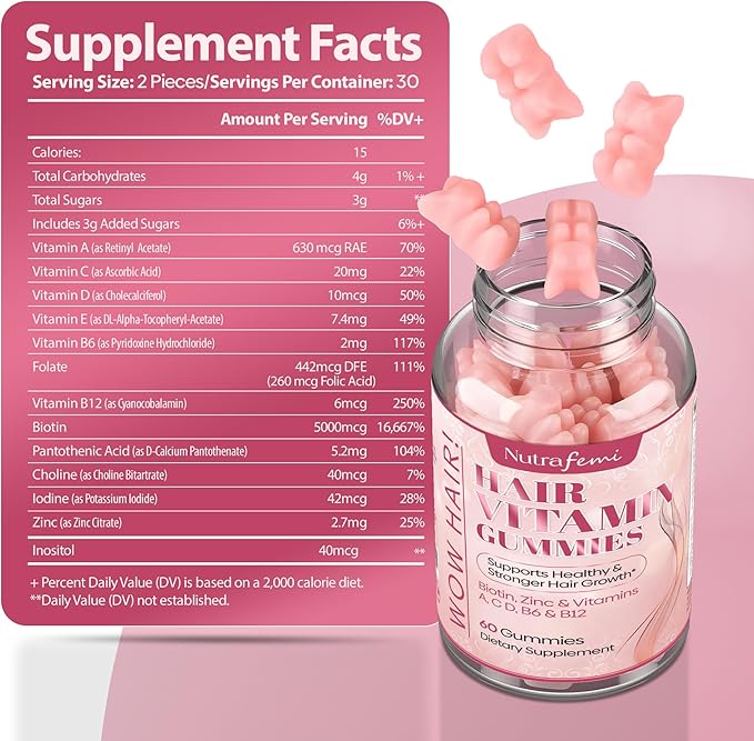 Biotin Gummies- Hair, Skin and Nails Vitamins for Men and Women, Supports Hair Growth and Stronger Nails, Hair Vitamin Gummies, Vitamin B7-60 Gummies