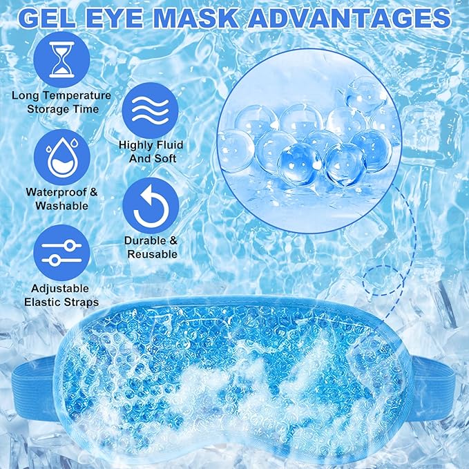 candyfouse 2Pack Cold Cooling Eye Mask, Reusable Hot Colder Therapy Gel Bead with Plush Backing for Puffiness Migraine Stress Relief Skin Care Dry Eyes