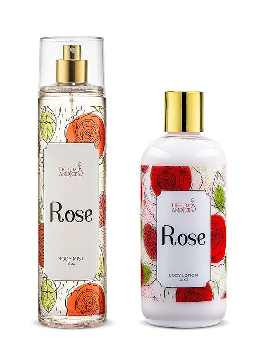 Rose Home Spa Gift 10oz Deep Moisturizing Fragrance Body Lotion & 8 oz. Fine Fragrance Body Mist Set Luxury Self-Care Combo for Women and Girls (Rose) Mother’s Day Gift for Mom
