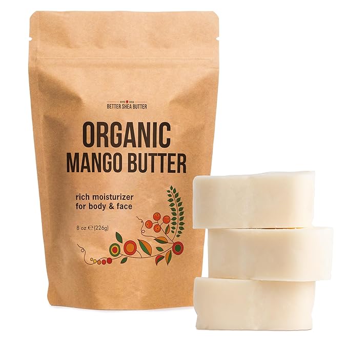 Organic Mango Butter - Raw Organic Unrefined Mango Seed Butter for Skin Care, Body Butter & Hair - Pure Mango Butter Cold Pressed for Soap Making, Mango Lotion | Natural Skin Moisturizer 8 oz