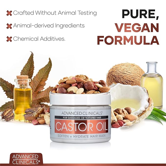 Advanced Clinicals Castor Oil Conditioning Hair Mask Natural Detangler & Hair Treatment W/Jamaican Black Castor Oil, Coconut Oil, & Biotin Repair For Color Treated, Dry, Or Damaged Hair, 12 Fl Oz