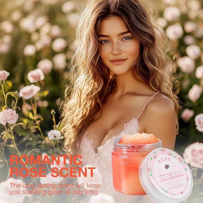 Rose Body Scrub, Sugar Scrub for Body, Exfoliating Body Scrub for Smooth and Moisturized Skin, Natural Gifts for Women, 9.52oz