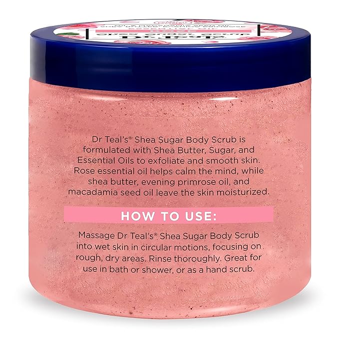 Dr Teal's Shea Sugar Body Scrub, Rose with Essential Oil, 19 oz (Pack of 3)