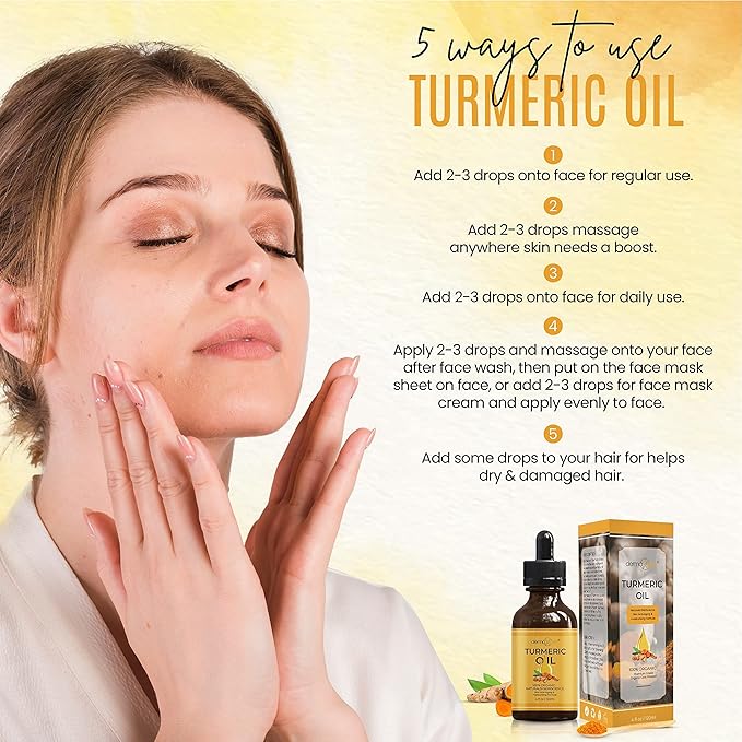 Turmeric Oil + Organic Moisturizer - For Clear, Glowing Skin - Reduce Acne, Hydrate Dull & Dry Skin, Anti-Aging Benefits - Natural Glow-Boosting Elements for Face, Neck & Eye Care - 4 FL OZ/120 ML