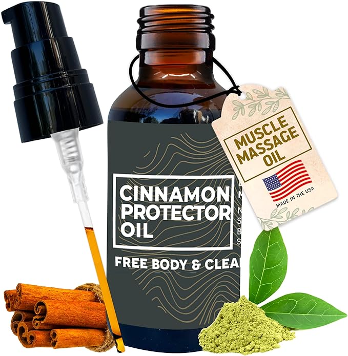 Massage Oil for Neck Massage, Muscles, Cupping, and Massage Tools. Aromatherapy Essential Oils and Herbal Extracts Cinnamon Protector Oil by Artemis Therapeutics