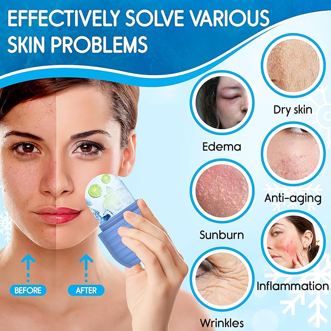 1Pcs Ice Roller for Face, Ice Face Roller, Reusable Silicone Ice Mold for Face, Facial Beauty Ice Roller Skin Care Tools for Shrink Pores Anti Wrinkle Reduce Puffiness (Blue)