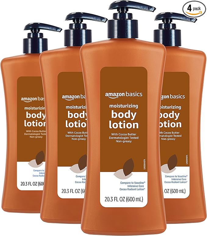 Amazon Basics Cocoa Butter Body Lotion, Lightly Scented, 20.3 Fl Oz, Pack of 4