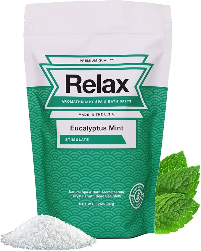 Relax Spa & Bath, Epsom & Dead Sea Salts, Aromatherapy Bath Salts for Hot Tub, Bath, or Spa, Infused with Magnesium, Mothers Day Gifts & Gifts for Mom, Eucalyptus Mint Scent
