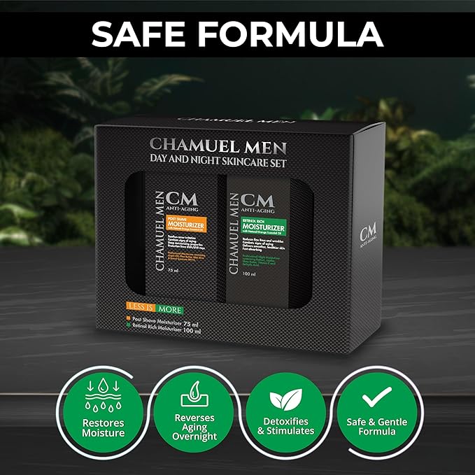 Day & Night Skincare Set for Men | Includes Anti-aging Post Shave Moisturizer + Night Moisturizer w/Retinol. The Essential Kit for Day & Night Skincare for Men. Organic Key Ingredients!