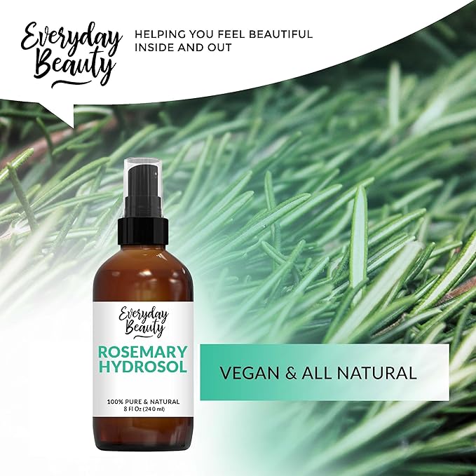 Rosemary Water for Hair - Refreshing Spray for Hair, Scalp, and Face - Alcohol Free, Vegan & All Natural - Nourishing and Soothing for All Hair Types and Skin - 8 Fl Oz with Mist Cap