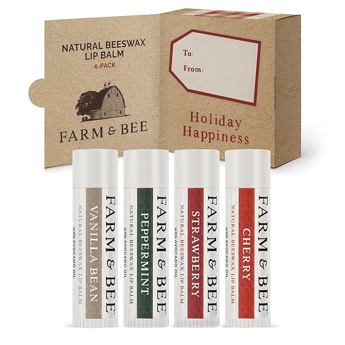 Natural Lip Balm – Stocking Stuffer - 4 Pack Gifts for Women & Men - Organic & Natural Ingredients - Moisturizing Lip Chapstick - Great Gift Idea for Women, Men, Boys, and Girls - 0.15oz (Pack of 4)