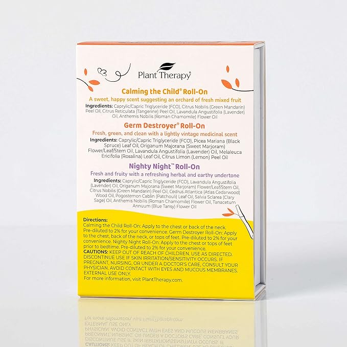 Plant Therapy KidSafe Essentials Roll-On Set 100% Pure, Therapeutic Grade Essential Oils Diluted in Coconut Oil 10 mL (1/3 oz) Each