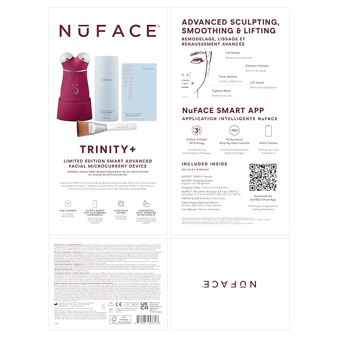 NuFACE TRINITY+ Microcurrent Facial Device Kit - Limited Edition FDA Cleared Face Massager Device + Microcurrent Gel Activator, Cleansing Wipes & Brush - Velvet Rose