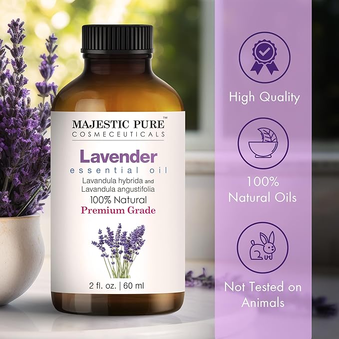 MAJESTIC PURE Lavender Essential Oil | 100% Pure and Natural Oil | Premium Grade Essential Oils for Hair Care, Home Diffusers, Skin, Aromatherapy, Massage and Humidifiers | 2 Fl Oz